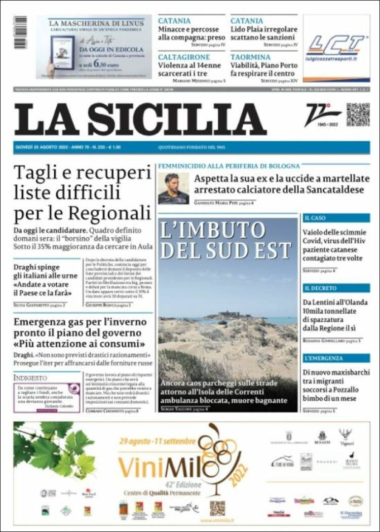 Portada de La Sicilia (Italia)