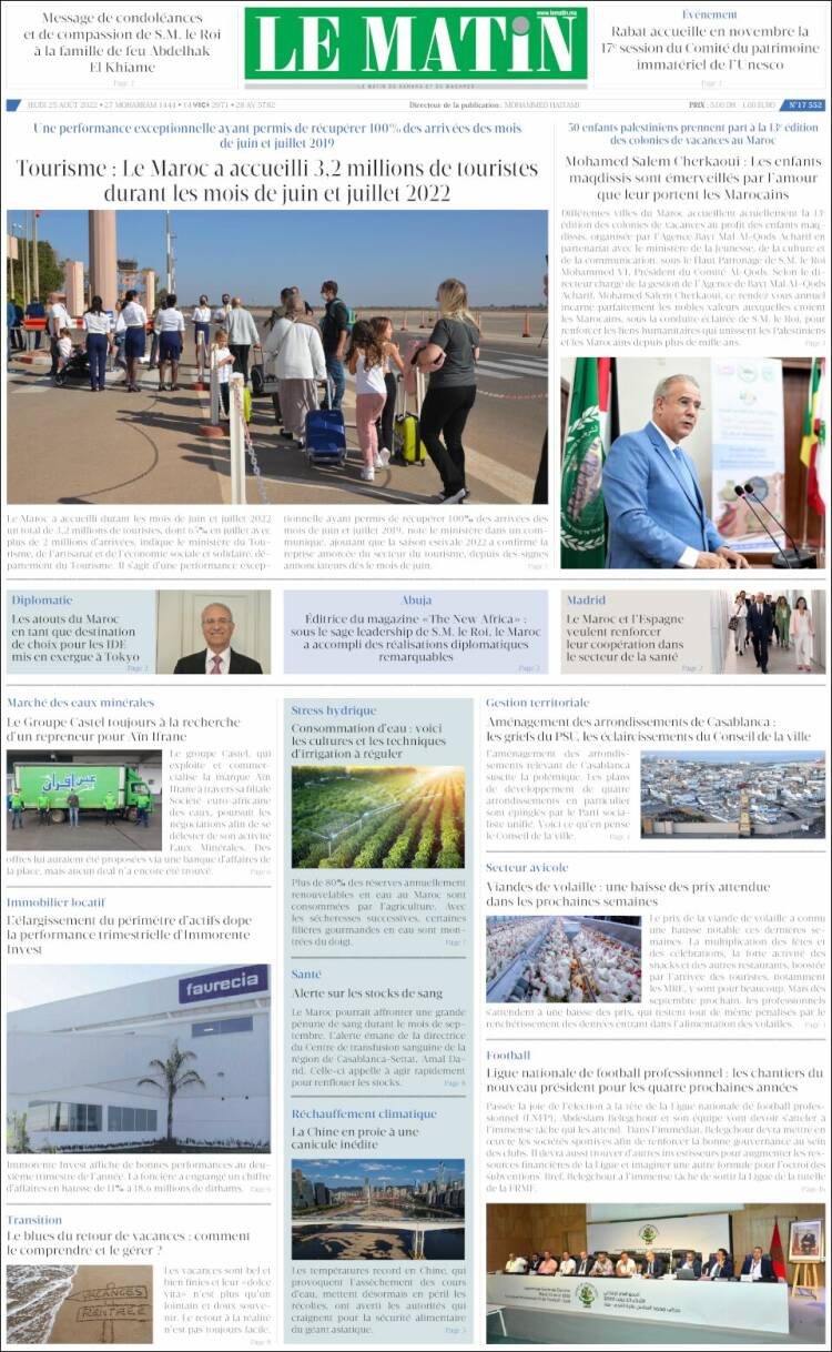 Portada de Le Matin (Marruecos)