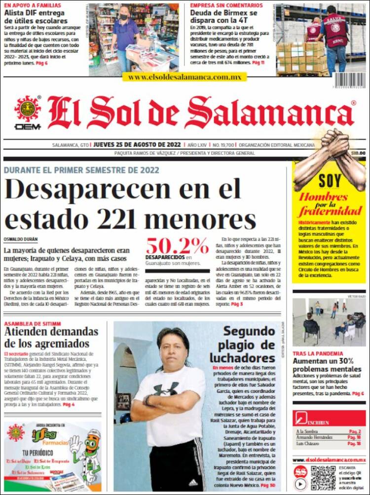 Portada de El Sol de Salamanca (México)