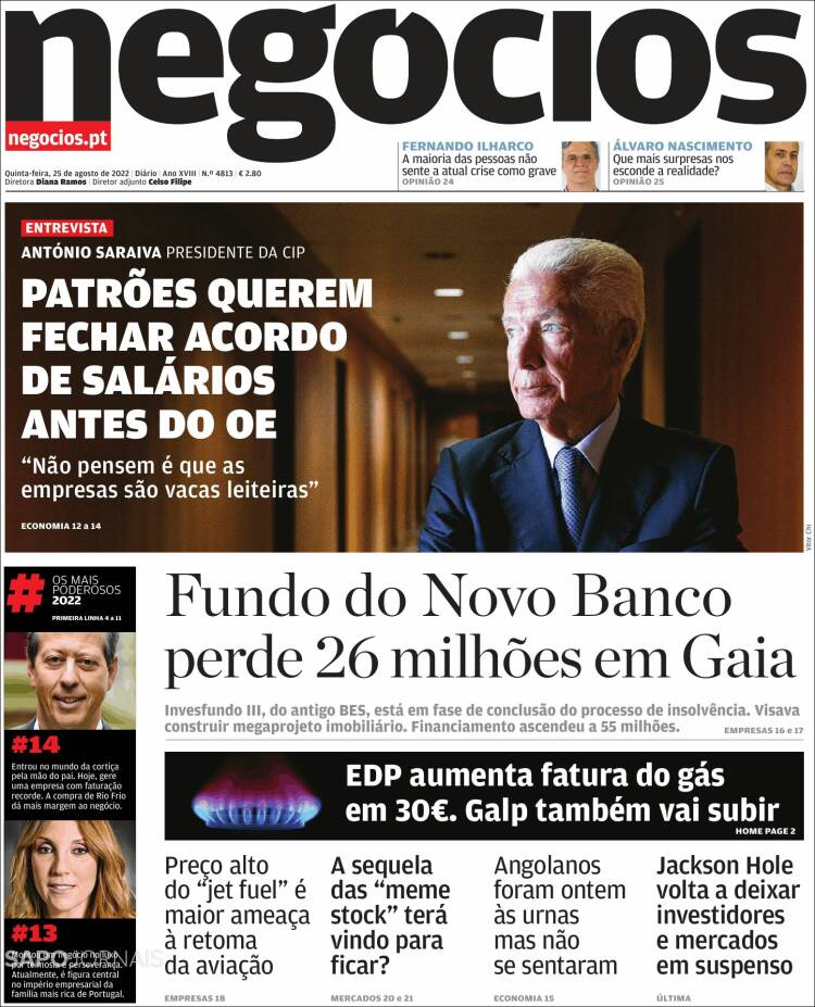 Portada de Jornal de Negócios (Portugal)