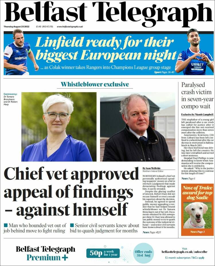 Portada de Belfast Telegraph (Reino Unido)