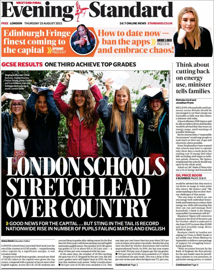 Portada de Evening Standard (Reino Unido)