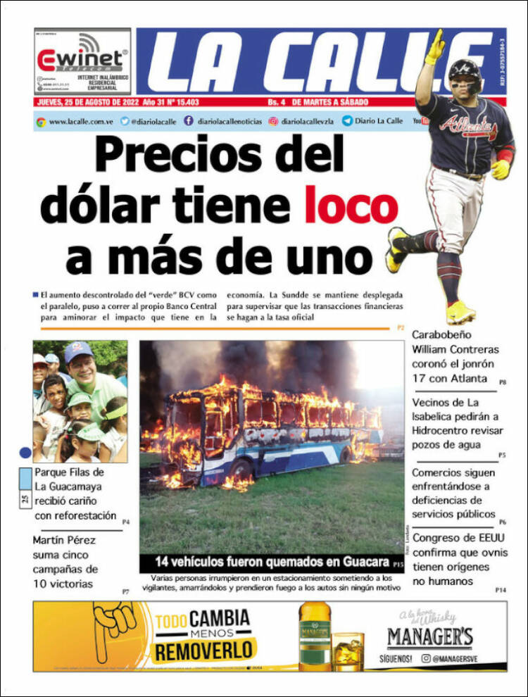 Portada de Diario La Calle (Venezuela)
