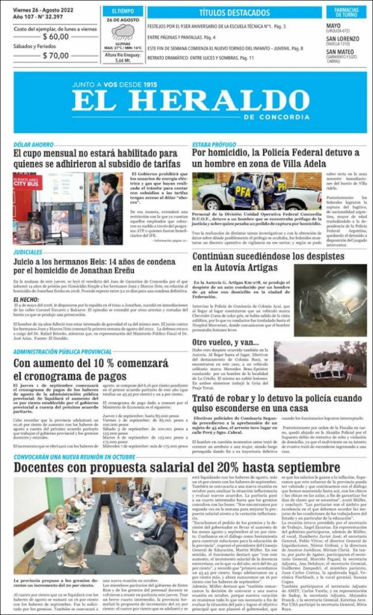 Portada de El Heraldo de Concordia (Argentina)