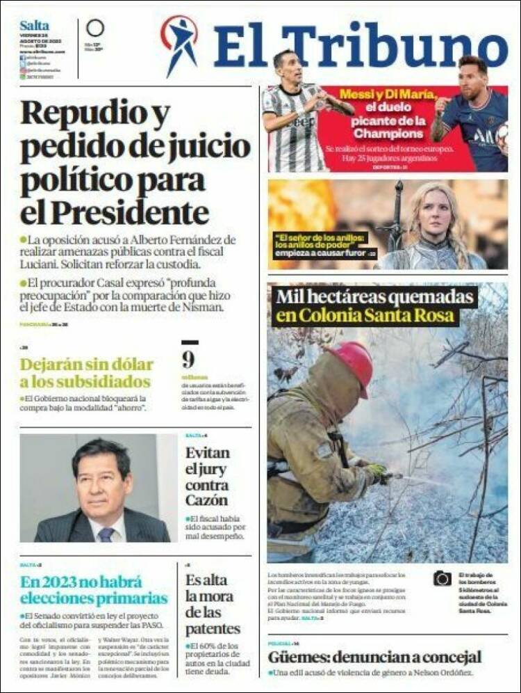 Portada de El Tribuno - Salta (Argentina)