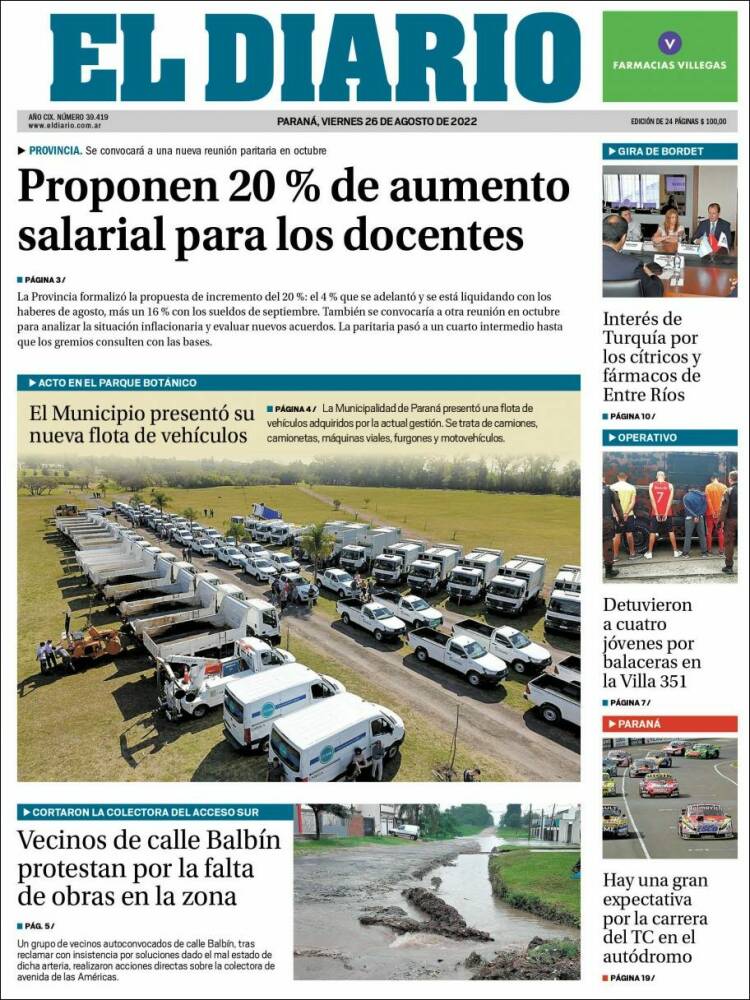 Portada de El Diario de Paraná (Argentina)