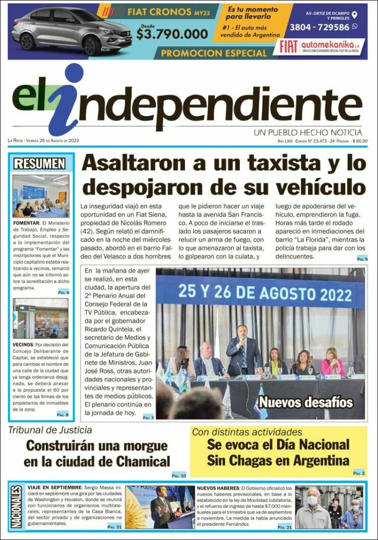 Portada de El Independiente (Argentina)