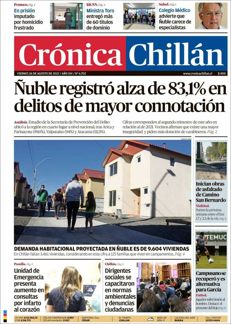 Portada de Crónica Chillán (Chile)