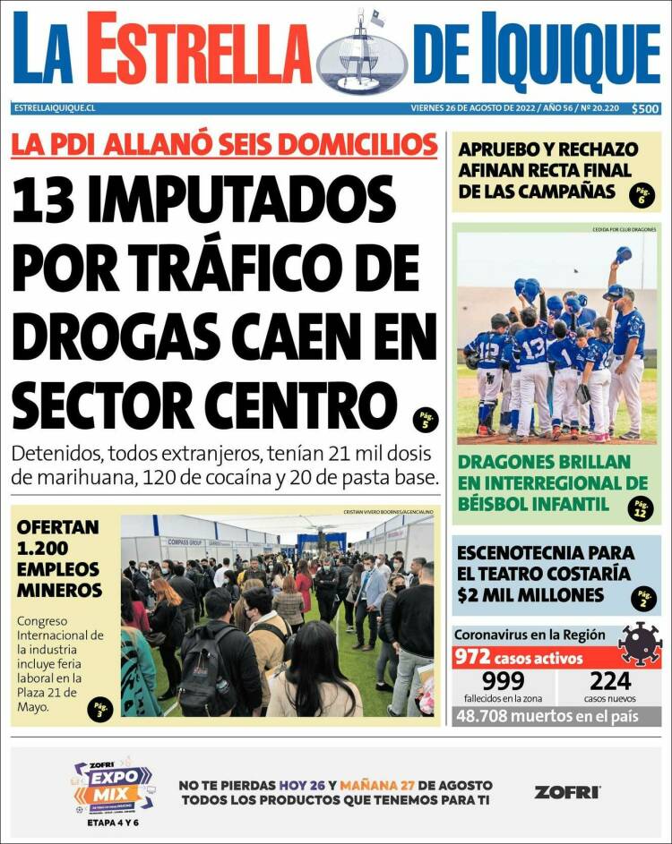 Portada de La Estrella de Iquique (Chile)