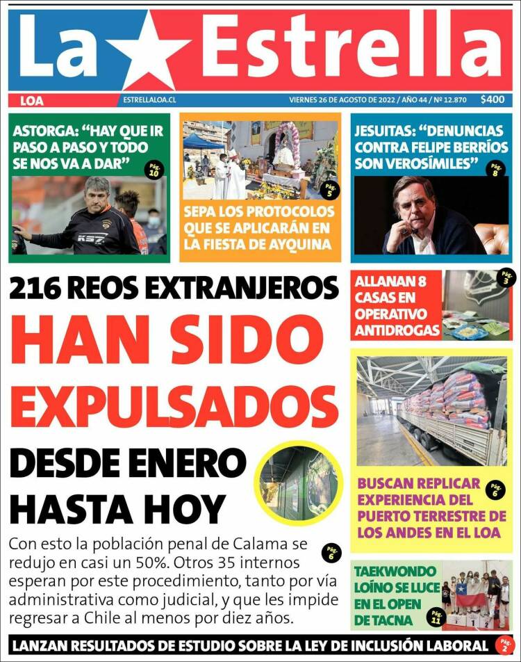 Portada de La Estrella de Loa (Chile)