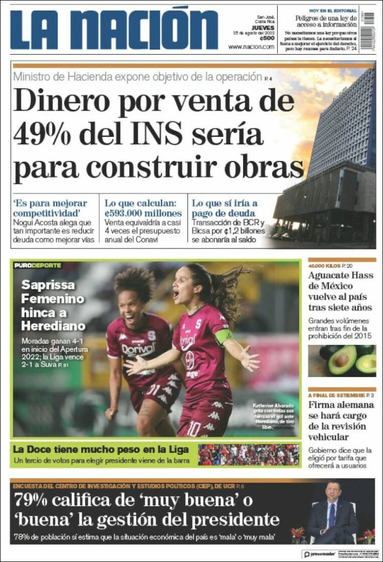 Portada de La Nación - Costa Rica (Costa Rica)