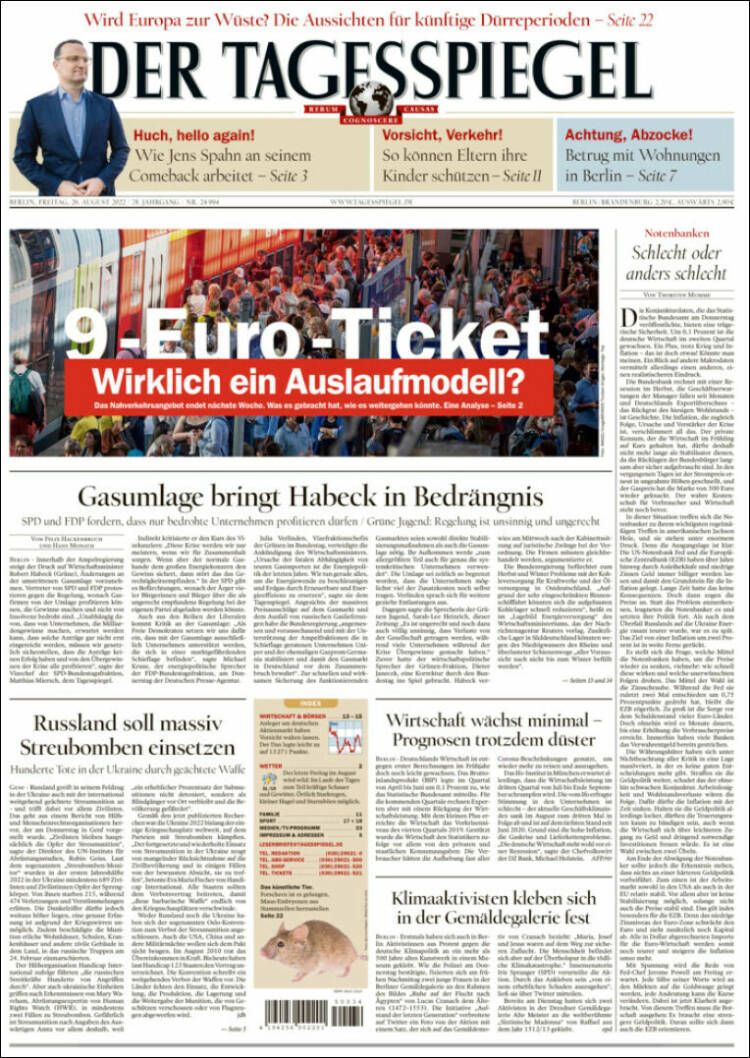Portada de Der Tagesspiegel (Alemania)
