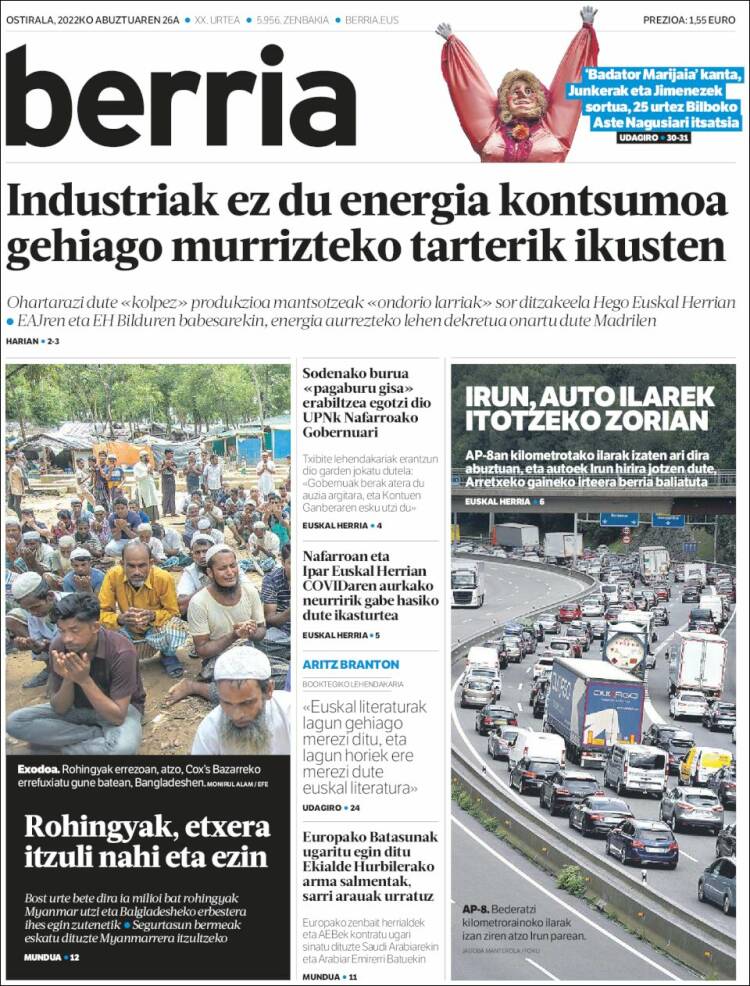 Portada de Berria (Espa&ntilde;a)