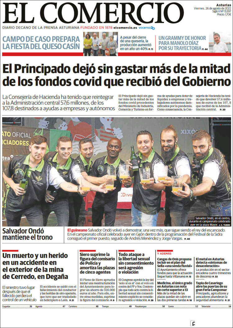 Portada de El Comercio (Espa&ntilde;a)