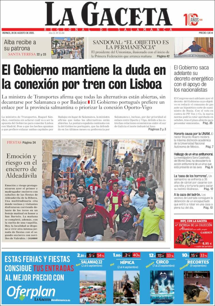 Portada de La Gaceta de Salamanca (Espa&ntilde;a)