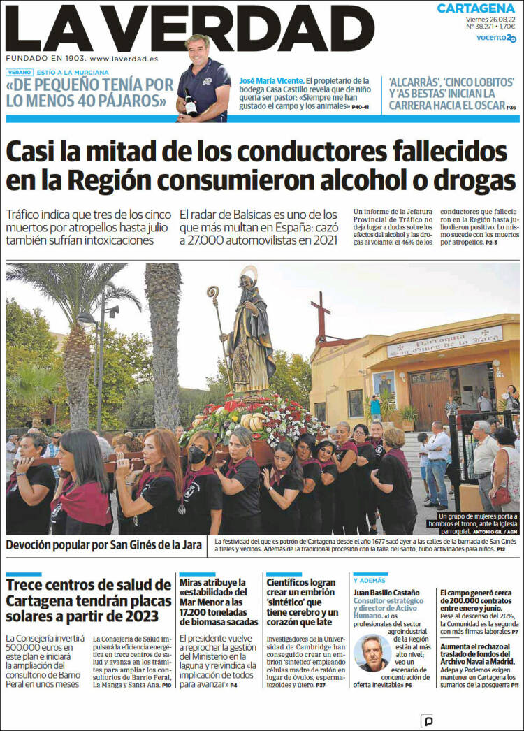 Portada de La Verdad de Cartagena (Espa&ntilde;a)
