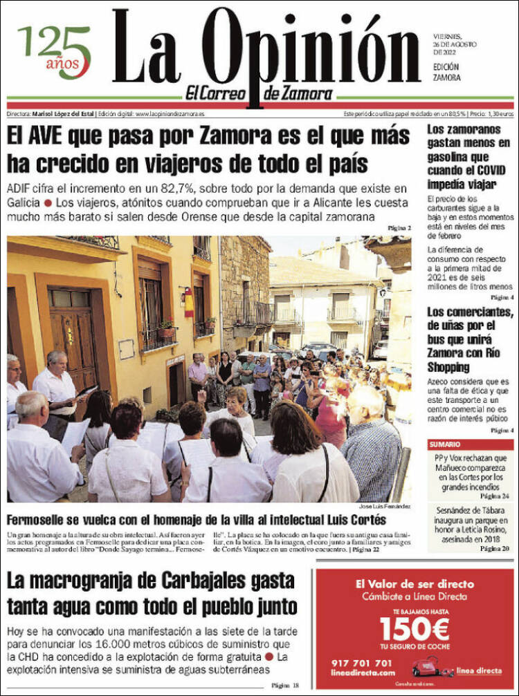 Portada de La Opinión - El Correo de Zamora (Espa&ntilde;a)