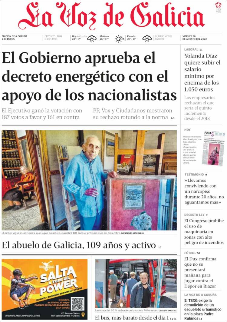 Portada de La Voz de Galicia (Espa&ntilde;a)