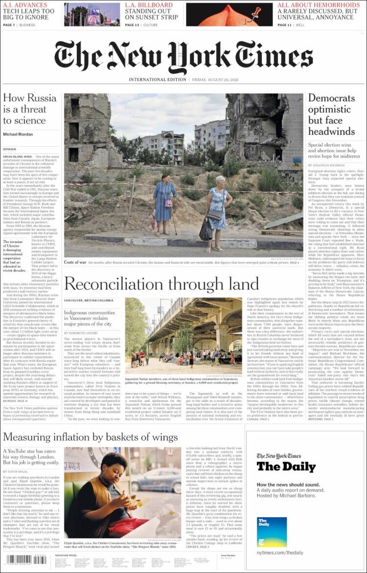 Portada de International New York Times (Europa)