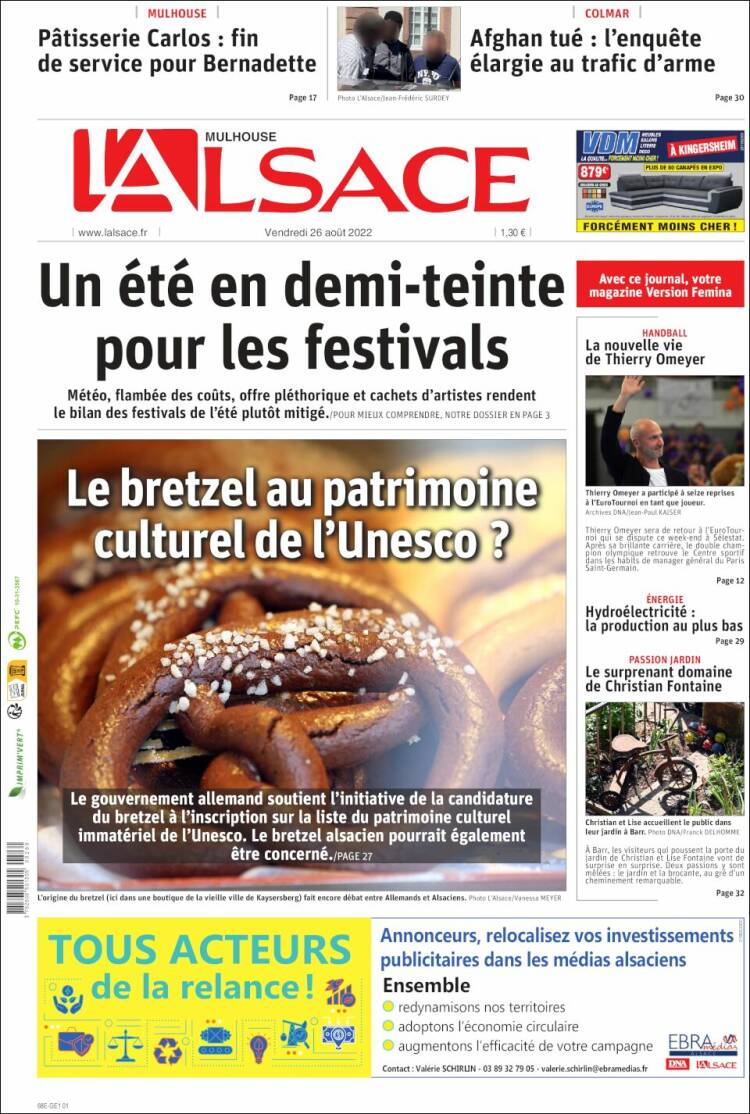 Portada de Journal L'Alsace (Francia)