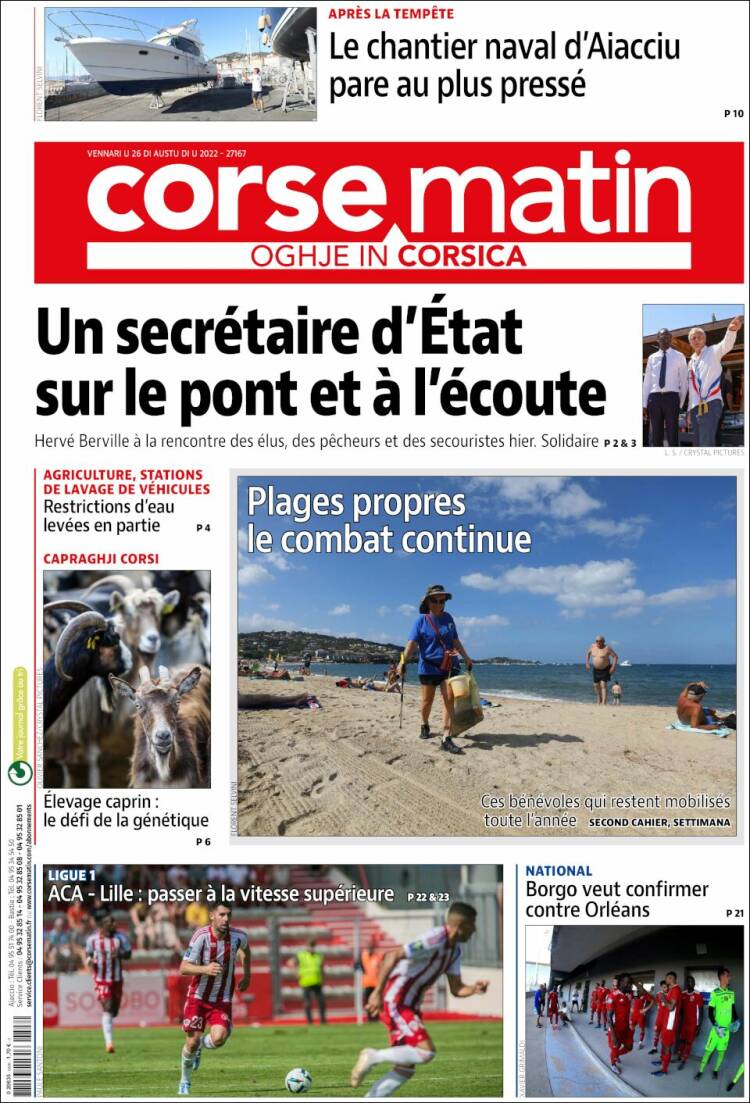 Portada de Corse-Matin (Francia)
