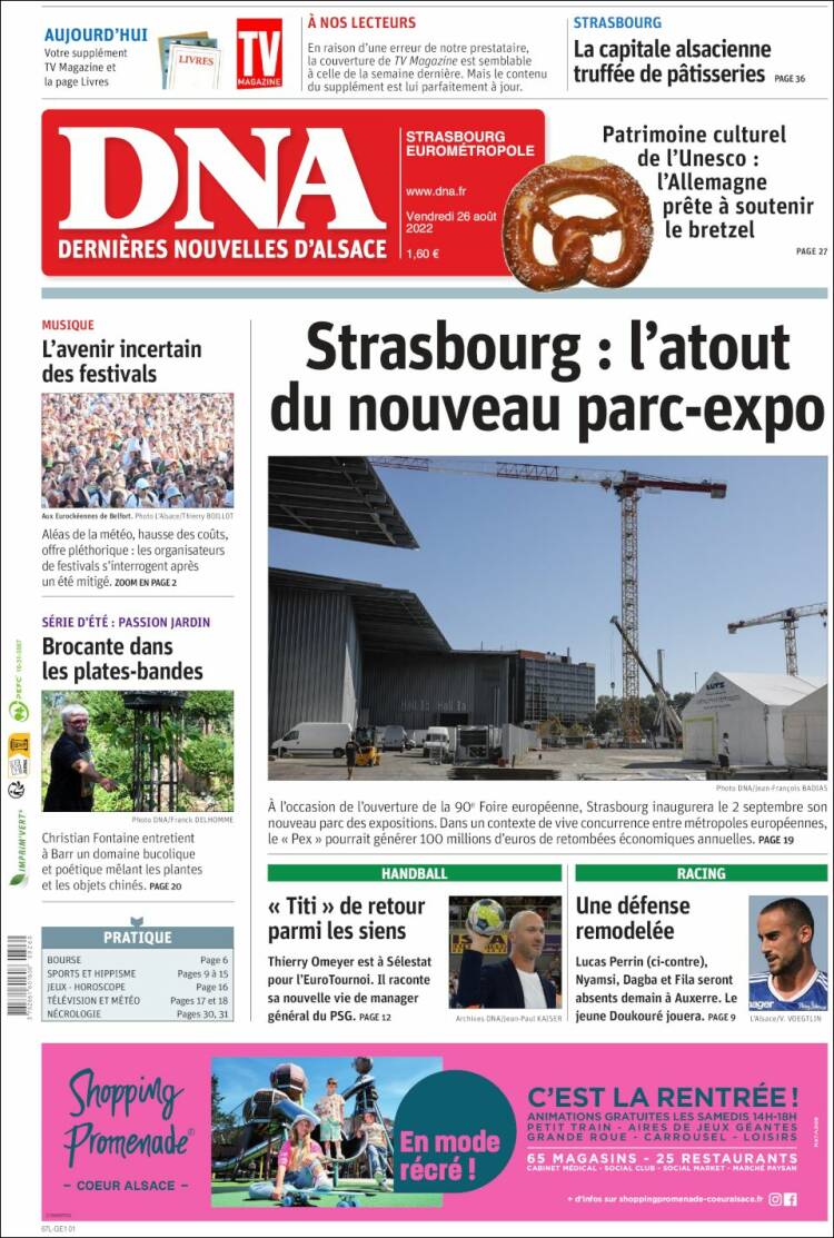 Portada de Les Dernières Nouvelles d'Alsace (Francia)