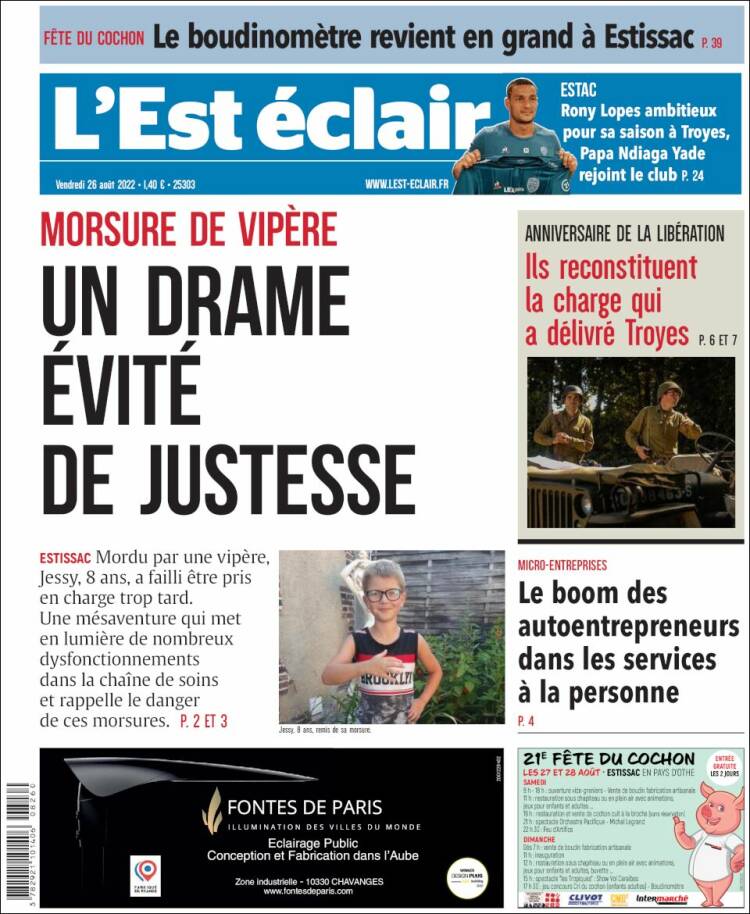 Portada de L'Est Eclair (Francia)