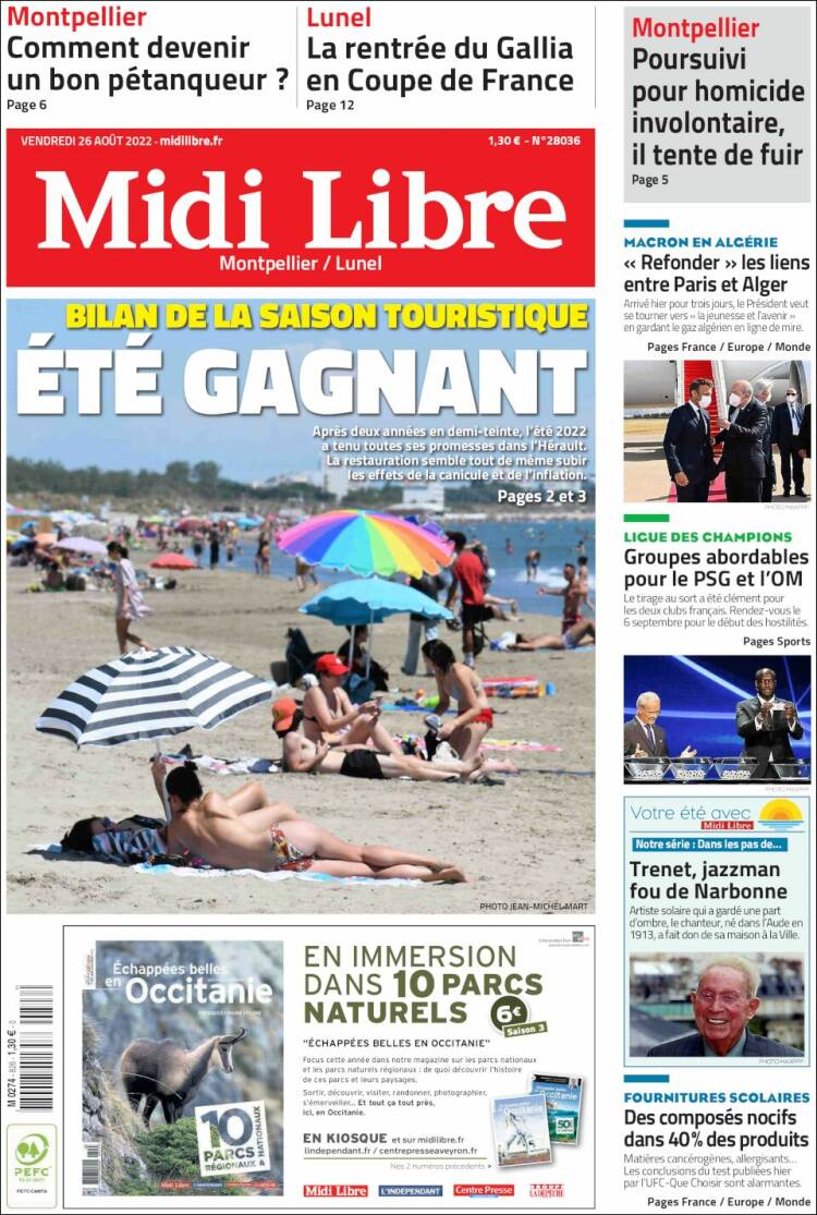 Portada de Midi Libre (Francia)