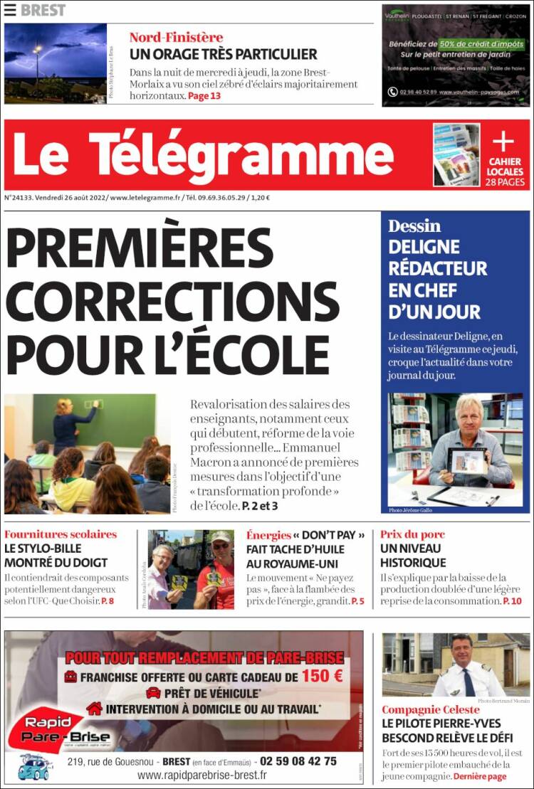Portada de Télégramme (Francia)