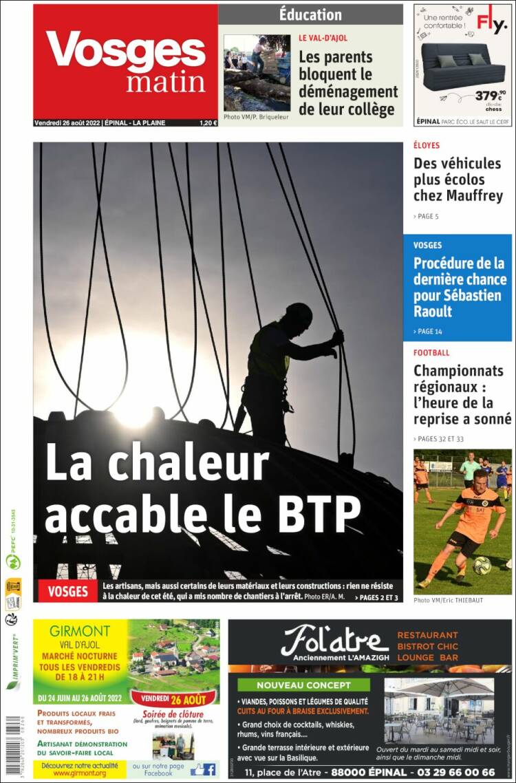 Portada de Vosges Matin (Francia)