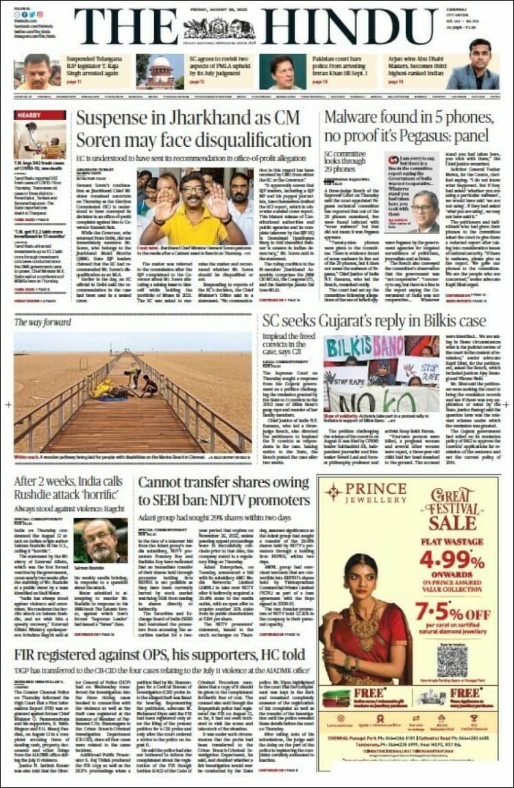 Portada de The Hindu (India)