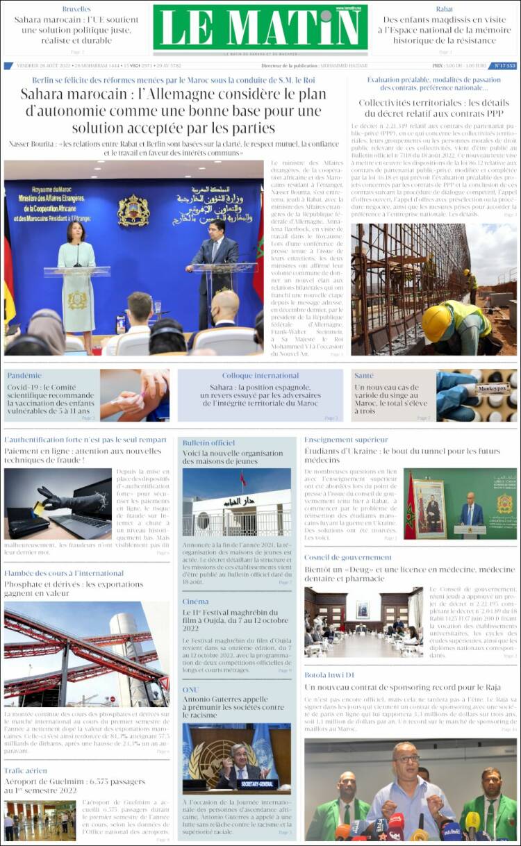 Portada de Le Matin (Marruecos)