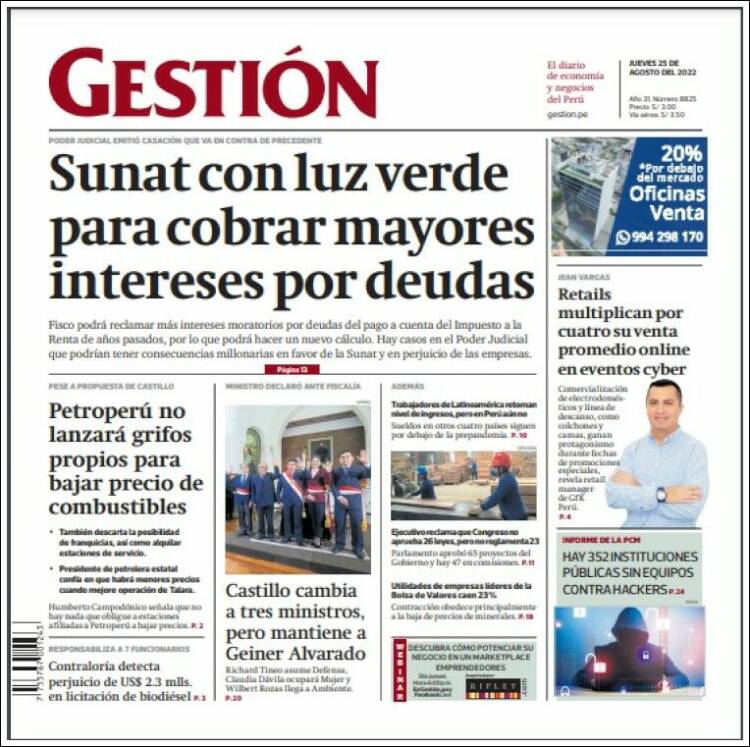 Portada de Diario Gestión (Per&uacute;)