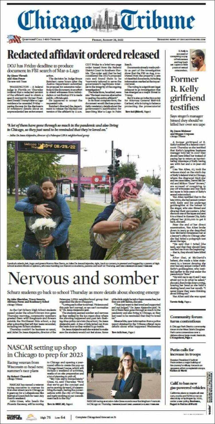 Portada de Chicago Tribune (USA)