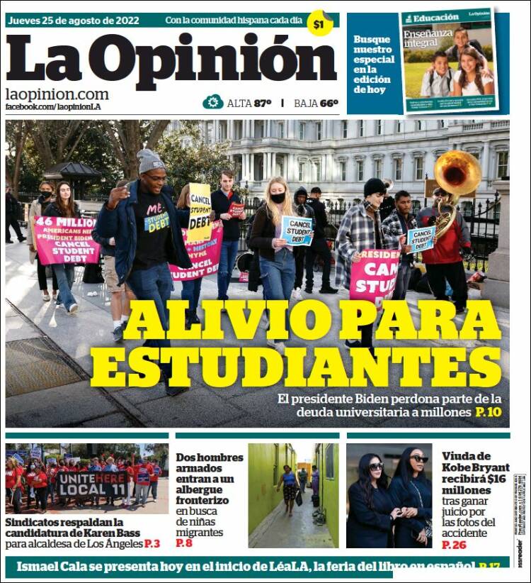 Portada de La Opinión (USA)