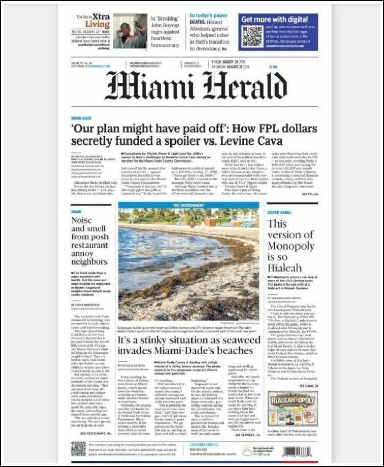 Portada de Miami Herald (USA)