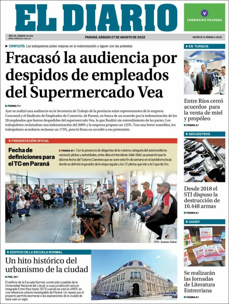 Portada de El Diario de Paraná (Argentina)