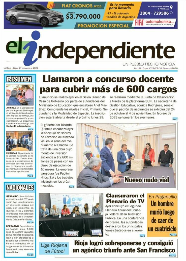 Portada de El Independiente (Argentina)