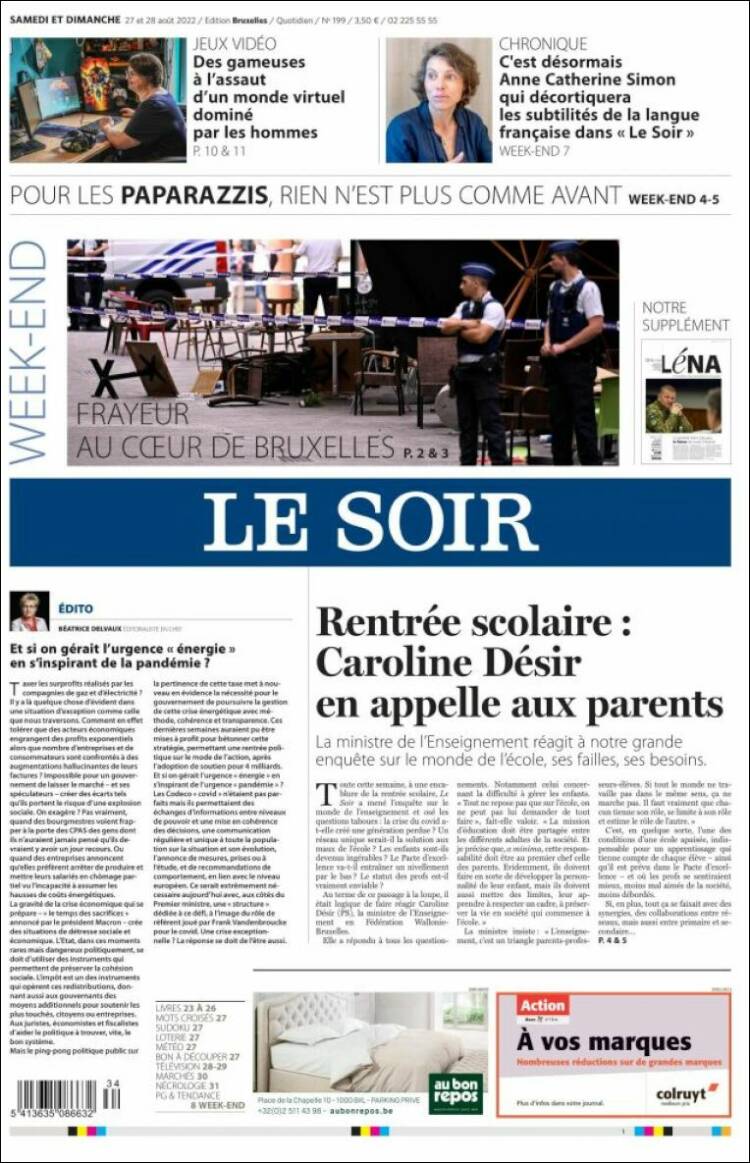 Portada de Le Soir (B&eacute;lgica)