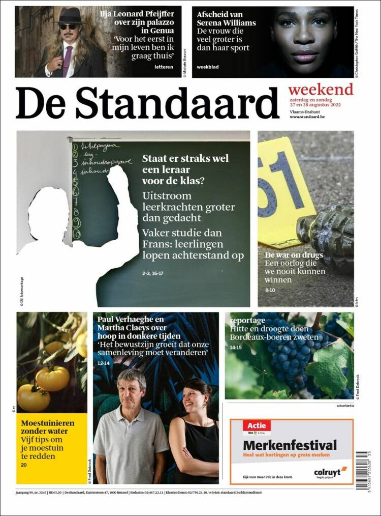 Portada de De Standaard (B&eacute;lgica)