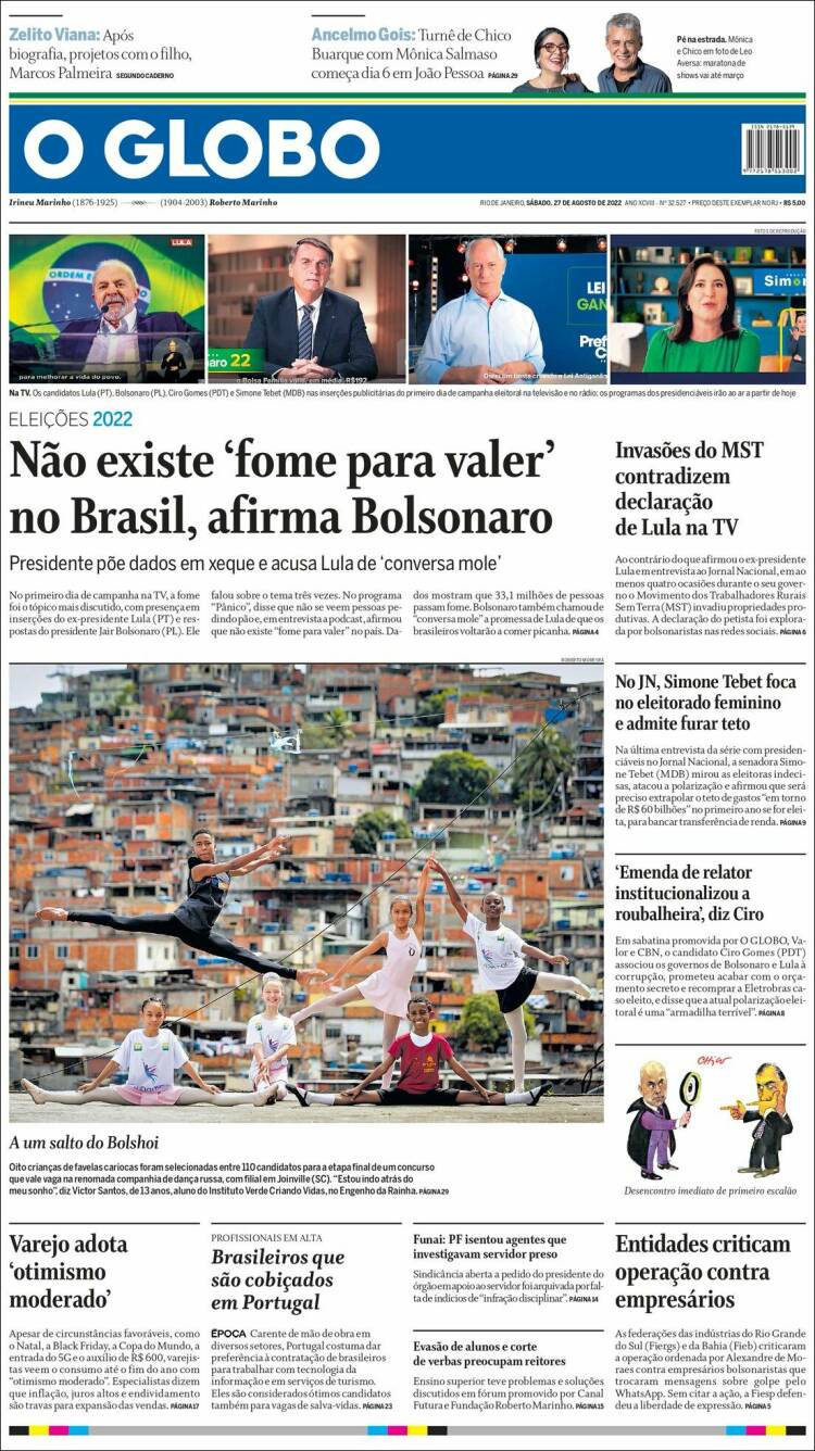 Portada de O Globo (Brasil)