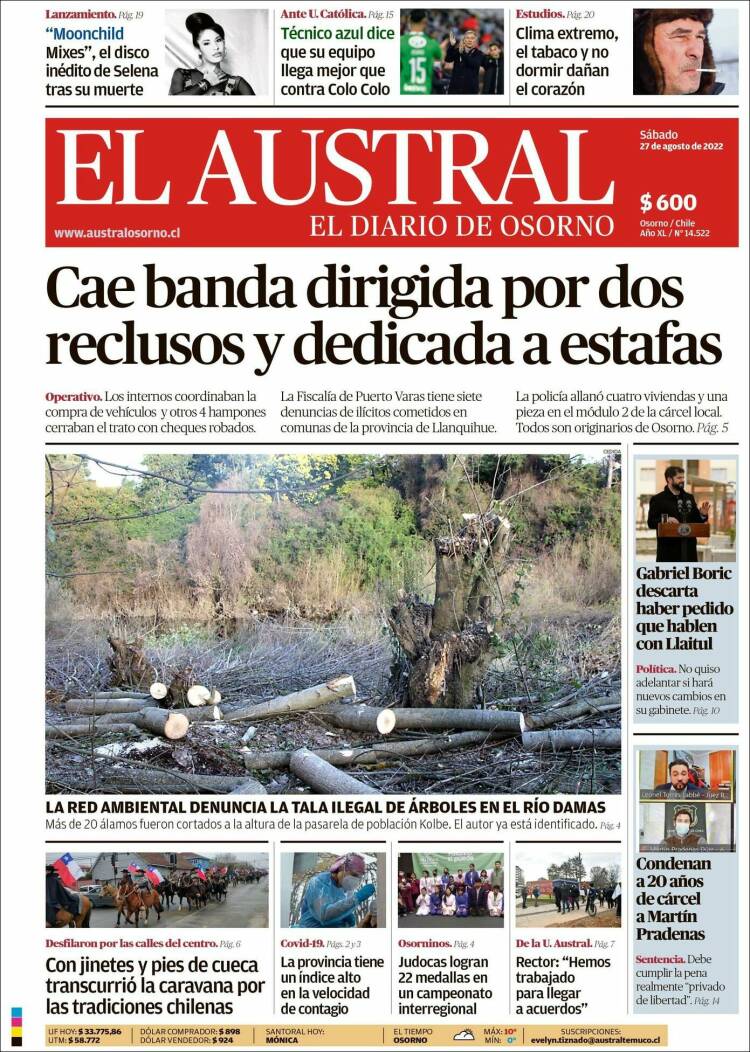 Portada de El Austral de Osorno (Chile)