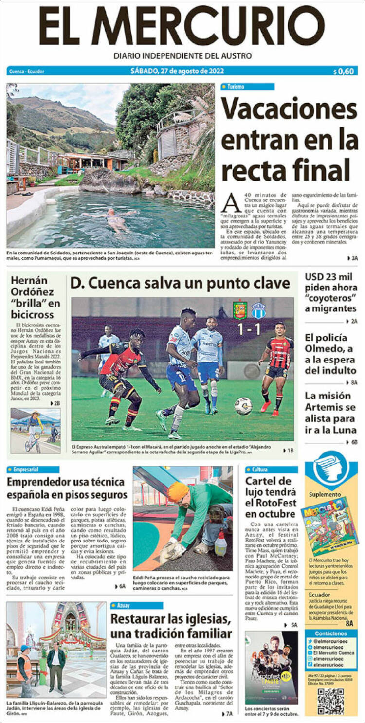 Portada de Diario El Mercurio (Ecuador)