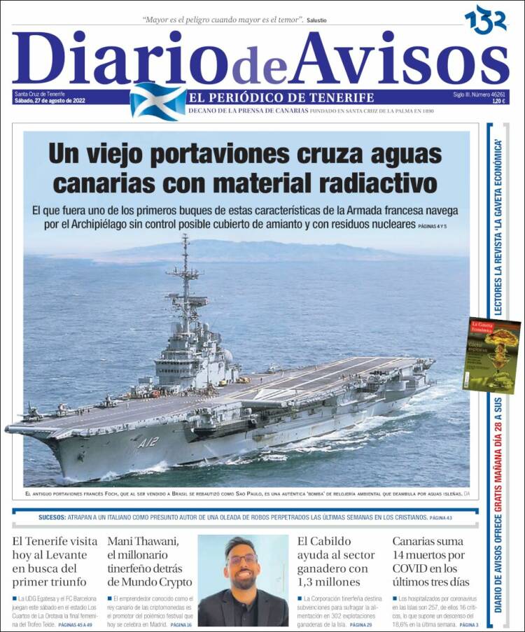 Portada de Diarios de Avisos (España)