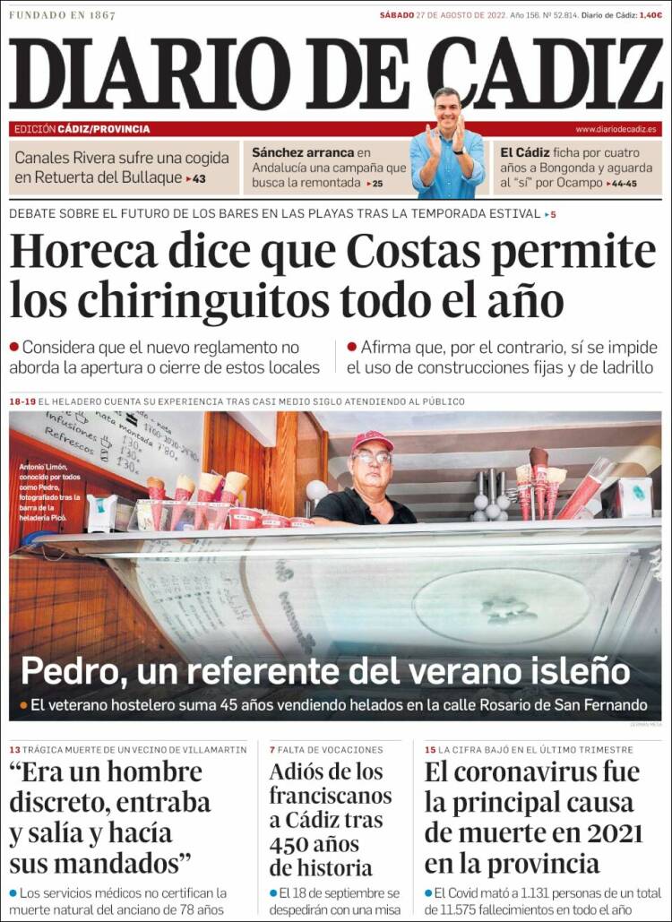 Portada de Diario de Cádiz (España)