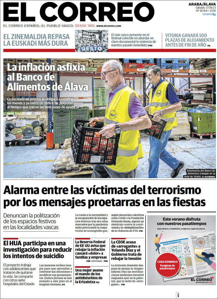 Portada de El Correo - Álava (España)