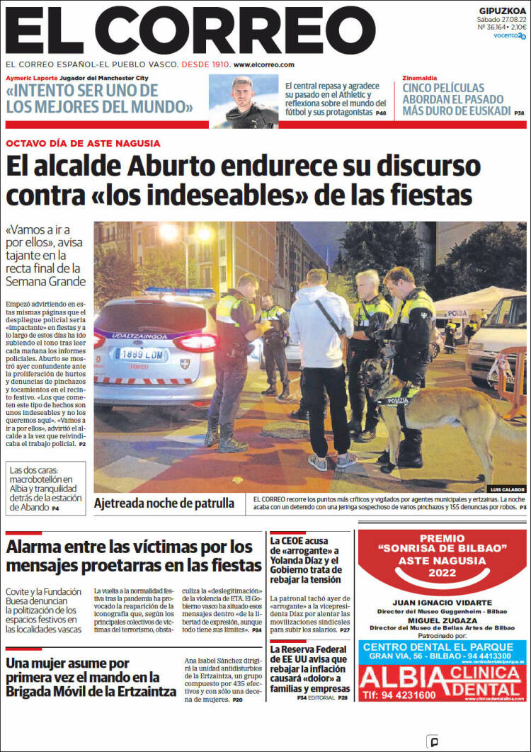 Portada de El Correo - Guipuzcoa (España)