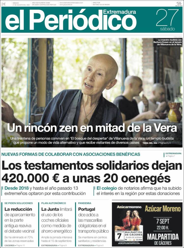 Portada de El Periódico de Extremadura (España)