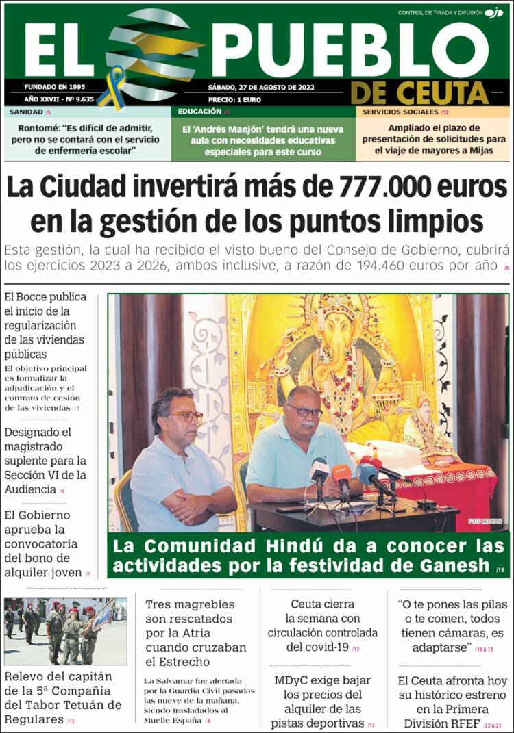 Portada de El Pueblo de Ceuta (España)