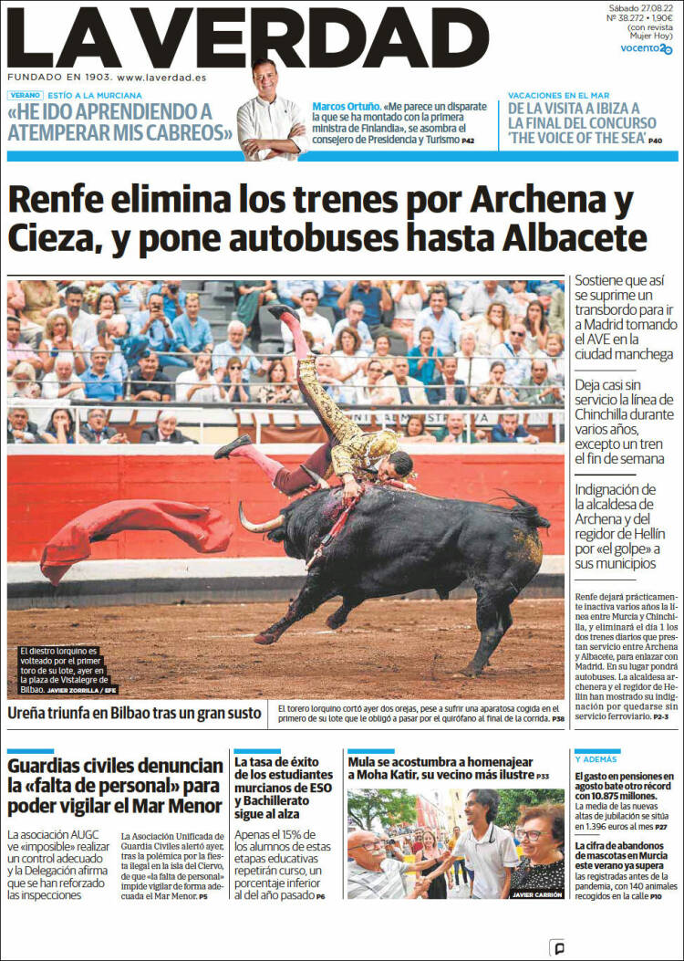 Portada de La Verdad de Murcia (España)